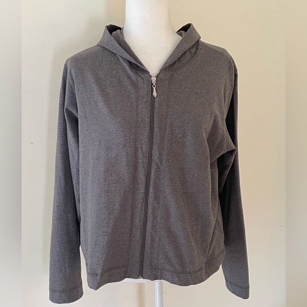 Vintage Jockey Sport XL cropped grey cotton full zip hoodie silver hardware